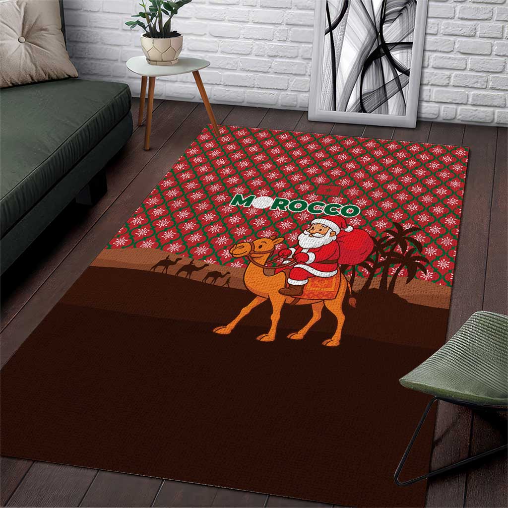 Morocco Christmas Area Rug with Santa Claus Camel Caravan Desert Scene and Red Pattern Design - Wonder Print Shop