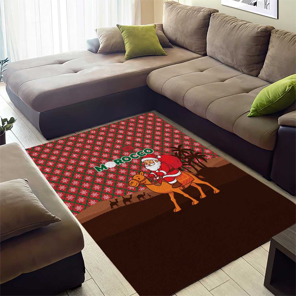 Morocco Christmas Area Rug with Santa Claus Camel Caravan Desert Scene and Red Pattern Design - Wonder Print Shop