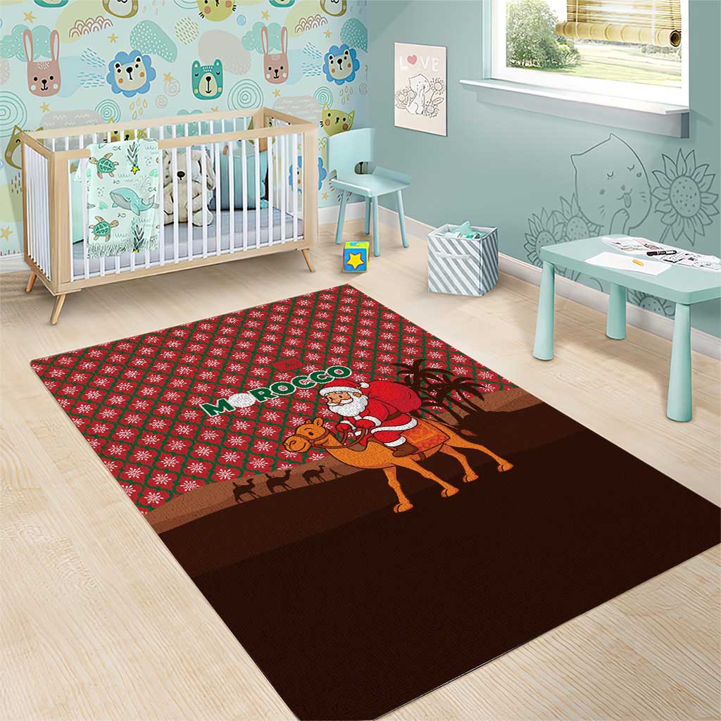 Morocco Christmas Area Rug with Santa Claus Camel Caravan Desert Scene and Red Pattern Design - Wonder Print Shop