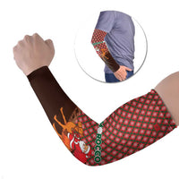 Morocco Christmas Arm Sleeves with Santa Claus Camel Caravan Desert Scene and Red Pattern Design - Wonder Print Shop