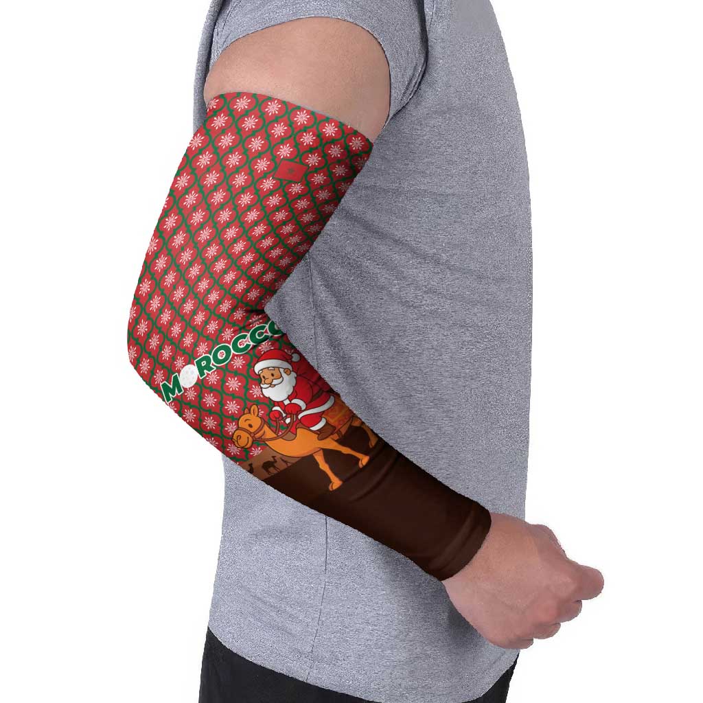 Morocco Christmas Arm Sleeves with Santa Claus Camel Caravan Desert Scene and Red Pattern Design - Wonder Print Shop