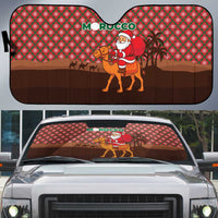 Morocco Christmas Auto Sun Shade with Santa Claus Camel Caravan Desert Scene and Red Pattern Design - Wonder Print Shop