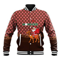 Morocco Christmas Baseball Jacket with Santa Claus Camel Caravan Desert Scene and Red Pattern Design - Wonder Print Shop