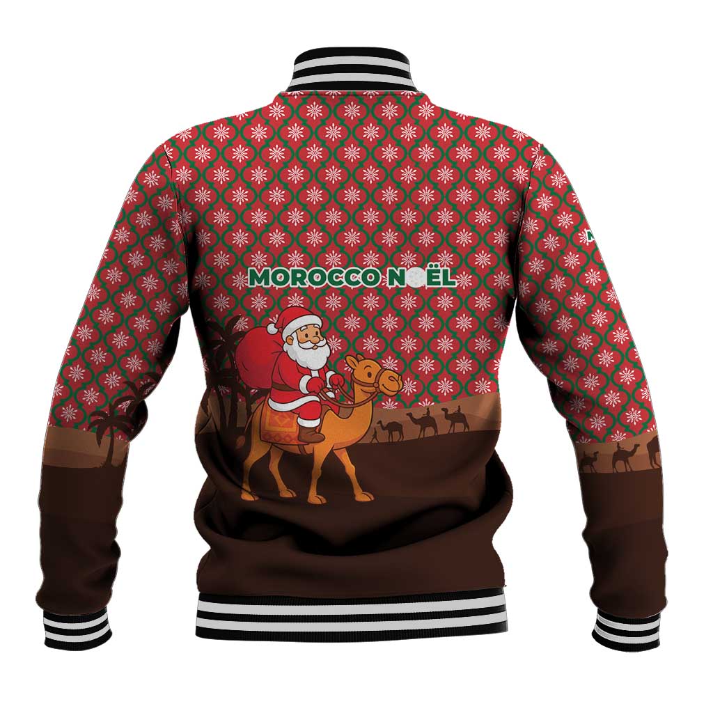 Morocco Christmas Baseball Jacket with Santa Claus Camel Caravan Desert Scene and Red Pattern Design - Wonder Print Shop
