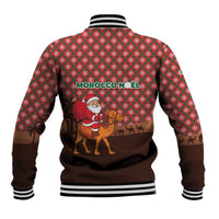 Morocco Christmas Baseball Jacket with Santa Claus Camel Caravan Desert Scene and Red Pattern Design - Wonder Print Shop