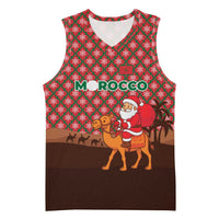 Morocco Christmas Basketball Jersey with Santa Claus Camel Caravan Desert Scene and Red Pattern Design - Wonder Print Shop