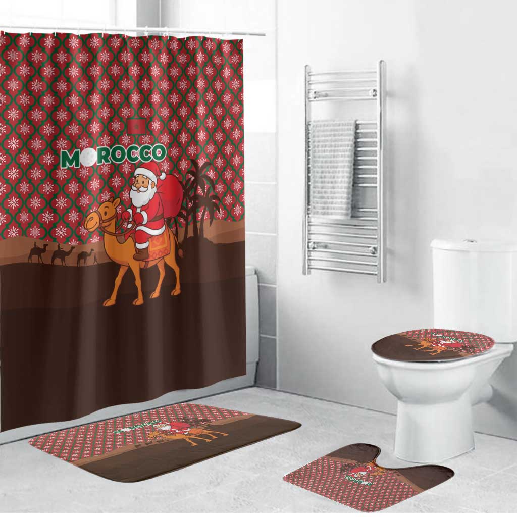 Morocco Christmas Bathroom Set with Santa Claus Camel Caravan Desert Scene and Red Pattern Design - Wonder Print Shop
