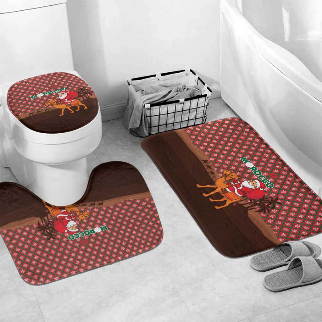 Morocco Christmas Bathroom Set with Santa Claus Camel Caravan Desert Scene and Red Pattern Design - Wonder Print Shop