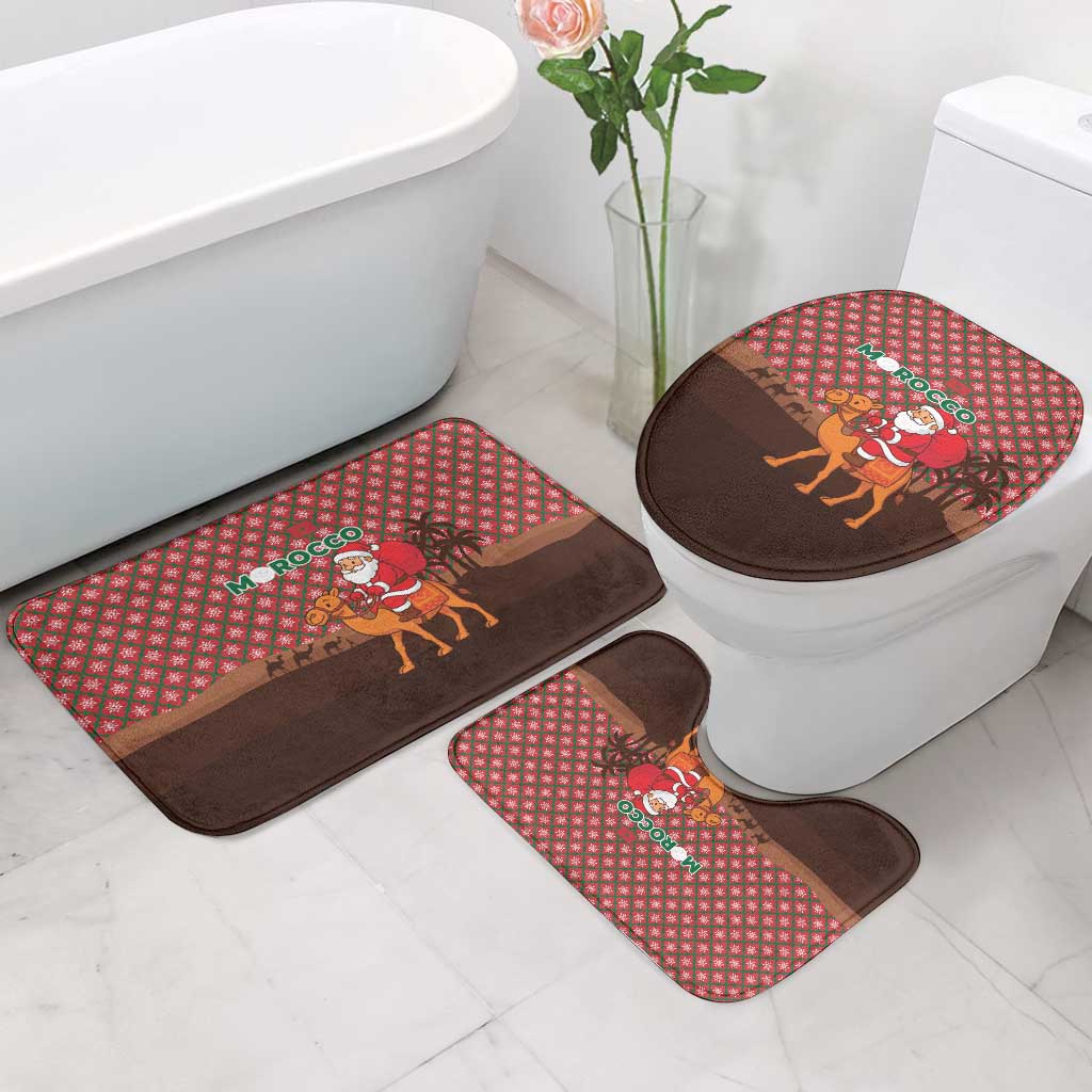 Morocco Christmas Bathroom Set with Santa Claus Camel Caravan Desert Scene and Red Pattern Design - Wonder Print Shop