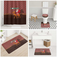 Morocco Christmas Bathroom Set with Santa Claus Camel Caravan Desert Scene and Red Pattern Design - Wonder Print Shop