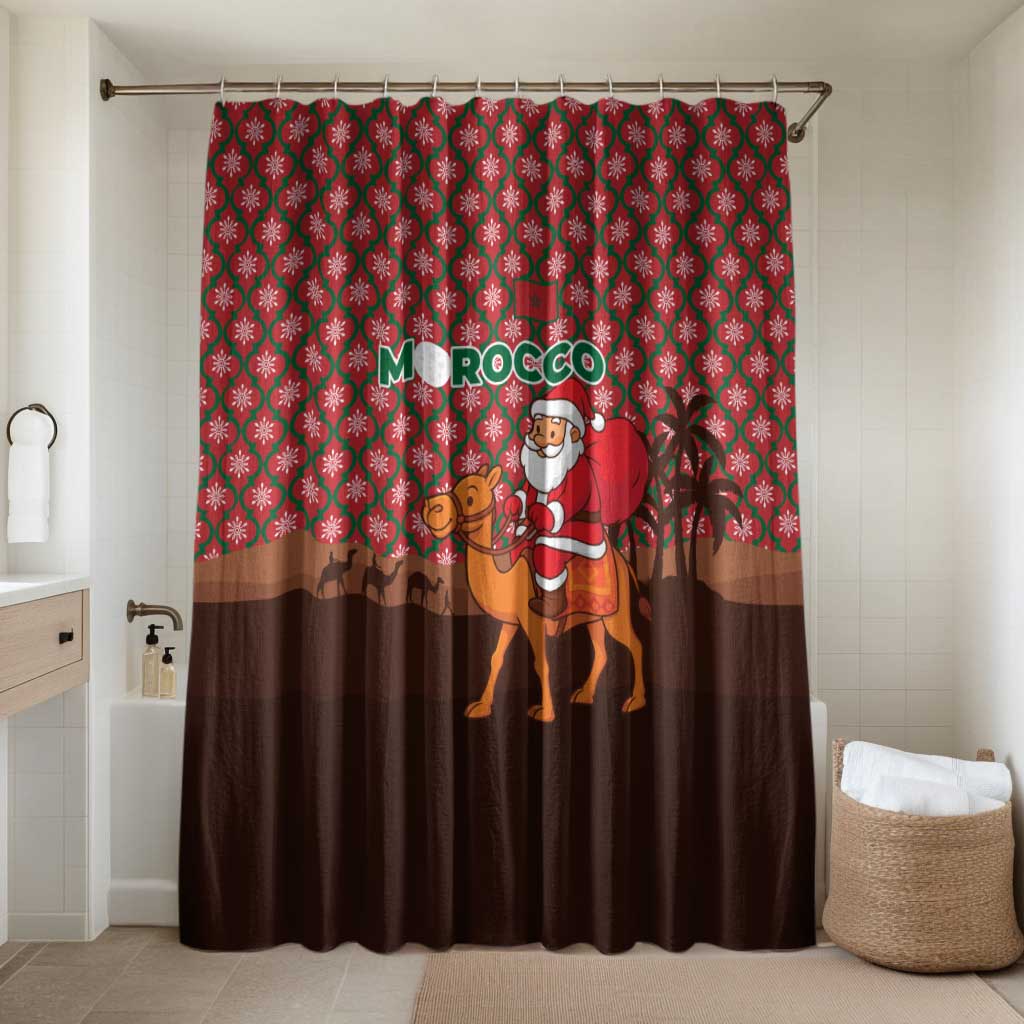 Morocco Christmas Bathroom Set with Santa Claus Camel Caravan Desert Scene and Red Pattern Design - Wonder Print Shop