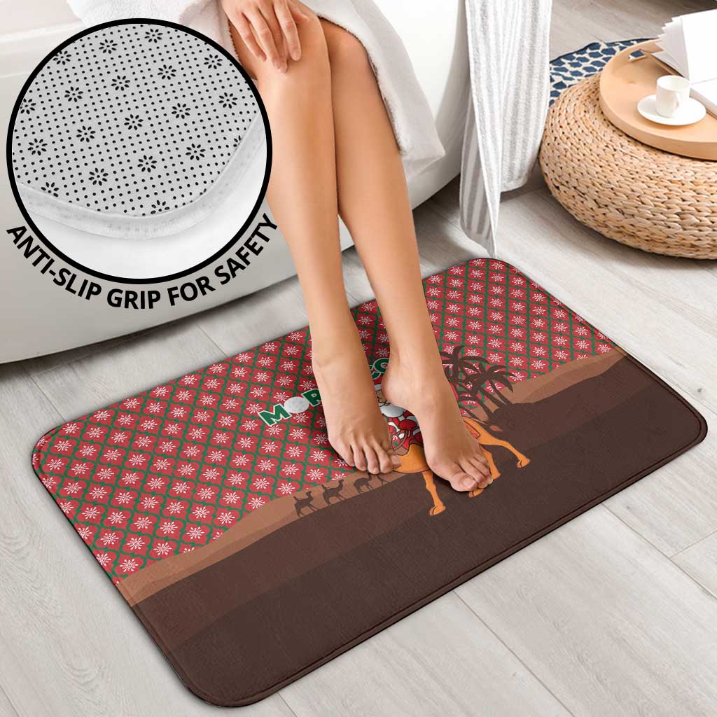 Morocco Christmas Bathroom Set with Santa Claus Camel Caravan Desert Scene and Red Pattern Design - Wonder Print Shop