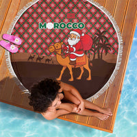 Morocco Christmas Beach Blanket with Santa Claus Camel Caravan Desert Scene and Red Pattern Design - Wonder Print Shop