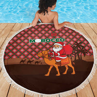 Morocco Christmas Beach Blanket with Santa Claus Camel Caravan Desert Scene and Red Pattern Design - Wonder Print Shop