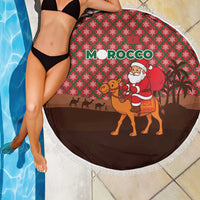 Morocco Christmas Beach Blanket with Santa Claus Camel Caravan Desert Scene and Red Pattern Design - Wonder Print Shop
