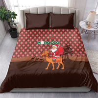 Morocco Christmas Bedding Set with Santa Claus Camel Caravan Desert Scene and Red Pattern Design - Wonder Print Shop