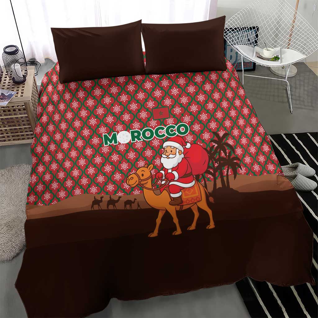 Morocco Christmas Bedding Set with Santa Claus Camel Caravan Desert Scene and Red Pattern Design - Wonder Print Shop
