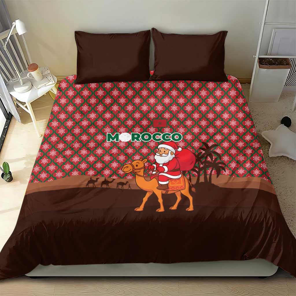 Morocco Christmas Bedding Set with Santa Claus Camel Caravan Desert Scene and Red Pattern Design - Wonder Print Shop