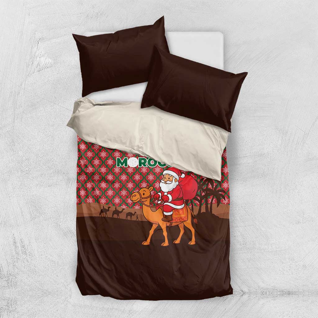 Morocco Christmas Bedding Set with Santa Claus Camel Caravan Desert Scene and Red Pattern Design - Wonder Print Shop
