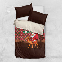 Morocco Christmas Bedding Set with Santa Claus Camel Caravan Desert Scene and Red Pattern Design - Wonder Print Shop