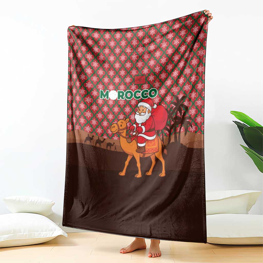 Morocco Christmas Blanket with Santa Claus Camel Caravan Desert Scene and Red Pattern Design - Wonder Print Shop