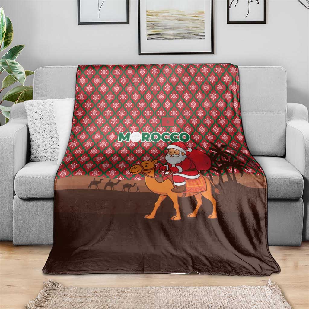 Morocco Christmas Blanket with Santa Claus Camel Caravan Desert Scene and Red Pattern Design - Wonder Print Shop