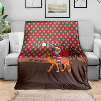 Morocco Christmas Blanket with Santa Claus Camel Caravan Desert Scene and Red Pattern Design - Wonder Print Shop