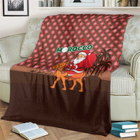 Morocco Christmas Blanket with Santa Claus Camel Caravan Desert Scene and Red Pattern Design - Wonder Print Shop
