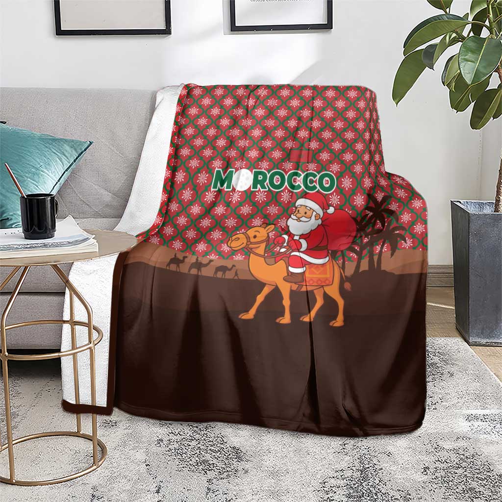 Morocco Christmas Blanket with Santa Claus Camel Caravan Desert Scene and Red Pattern Design - Wonder Print Shop