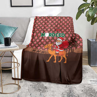 Morocco Christmas Blanket with Santa Claus Camel Caravan Desert Scene and Red Pattern Design - Wonder Print Shop