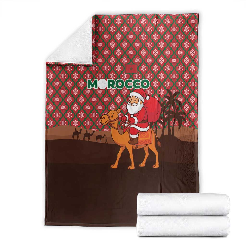 Morocco Christmas Blanket with Santa Claus Camel Caravan Desert Scene and Red Pattern Design - Wonder Print Shop