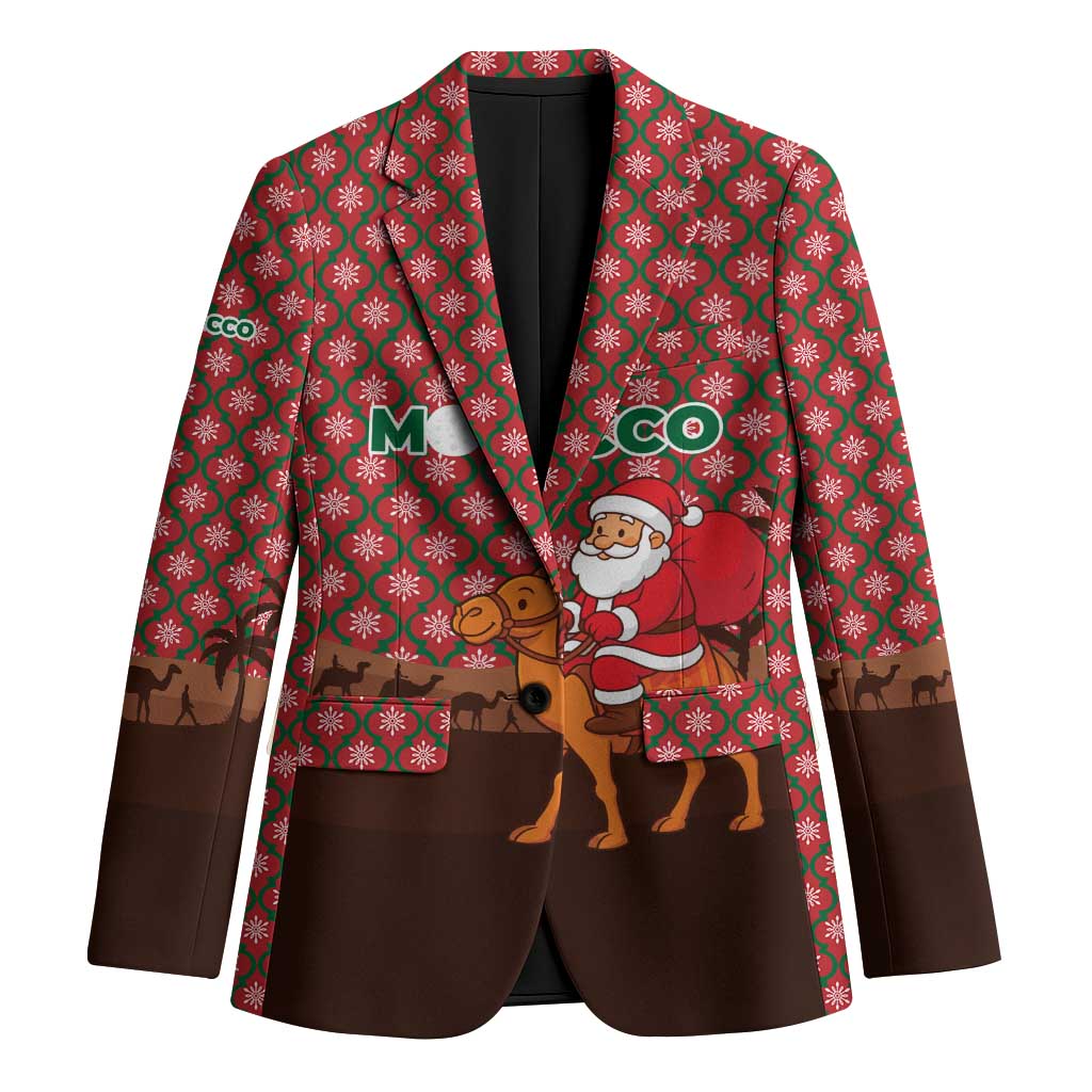 Morocco Christmas Blazer with Santa Claus Camel Caravan Desert Scene and Red Pattern Design - Wonder Print Shop