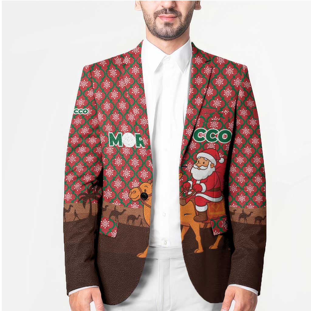 Morocco Christmas Blazer with Santa Claus Camel Caravan Desert Scene and Red Pattern Design - Wonder Print Shop