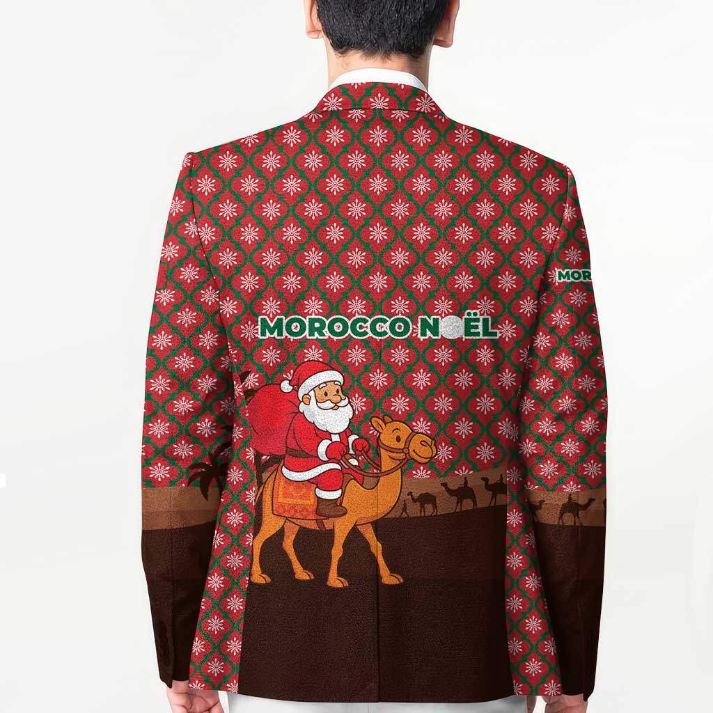 Morocco Christmas Blazer with Santa Claus Camel Caravan Desert Scene and Red Pattern Design - Wonder Print Shop