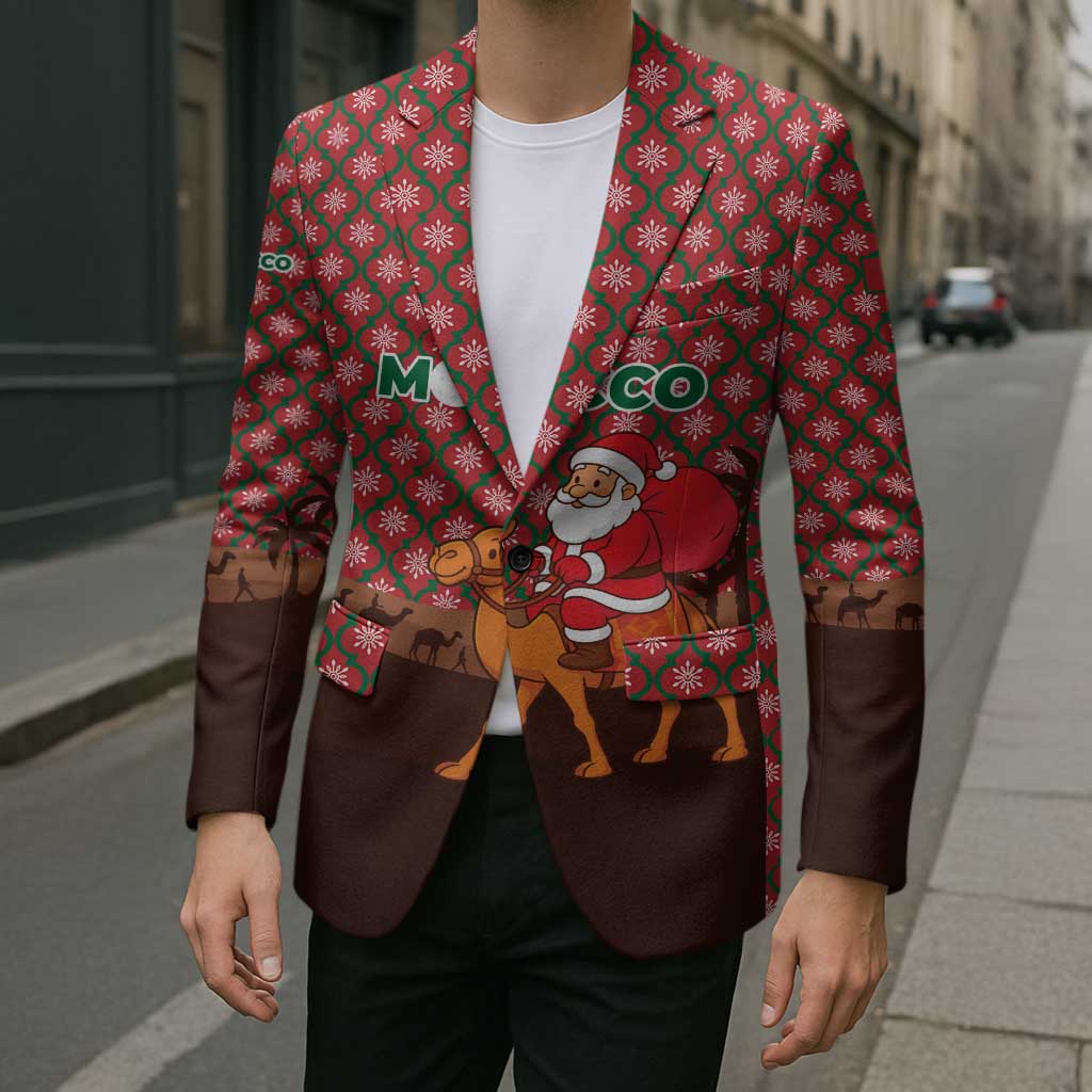 Morocco Christmas Blazer with Santa Claus Camel Caravan Desert Scene and Red Pattern Design - Wonder Print Shop