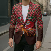 Morocco Christmas Blazer with Santa Claus Camel Caravan Desert Scene and Red Pattern Design - Wonder Print Shop