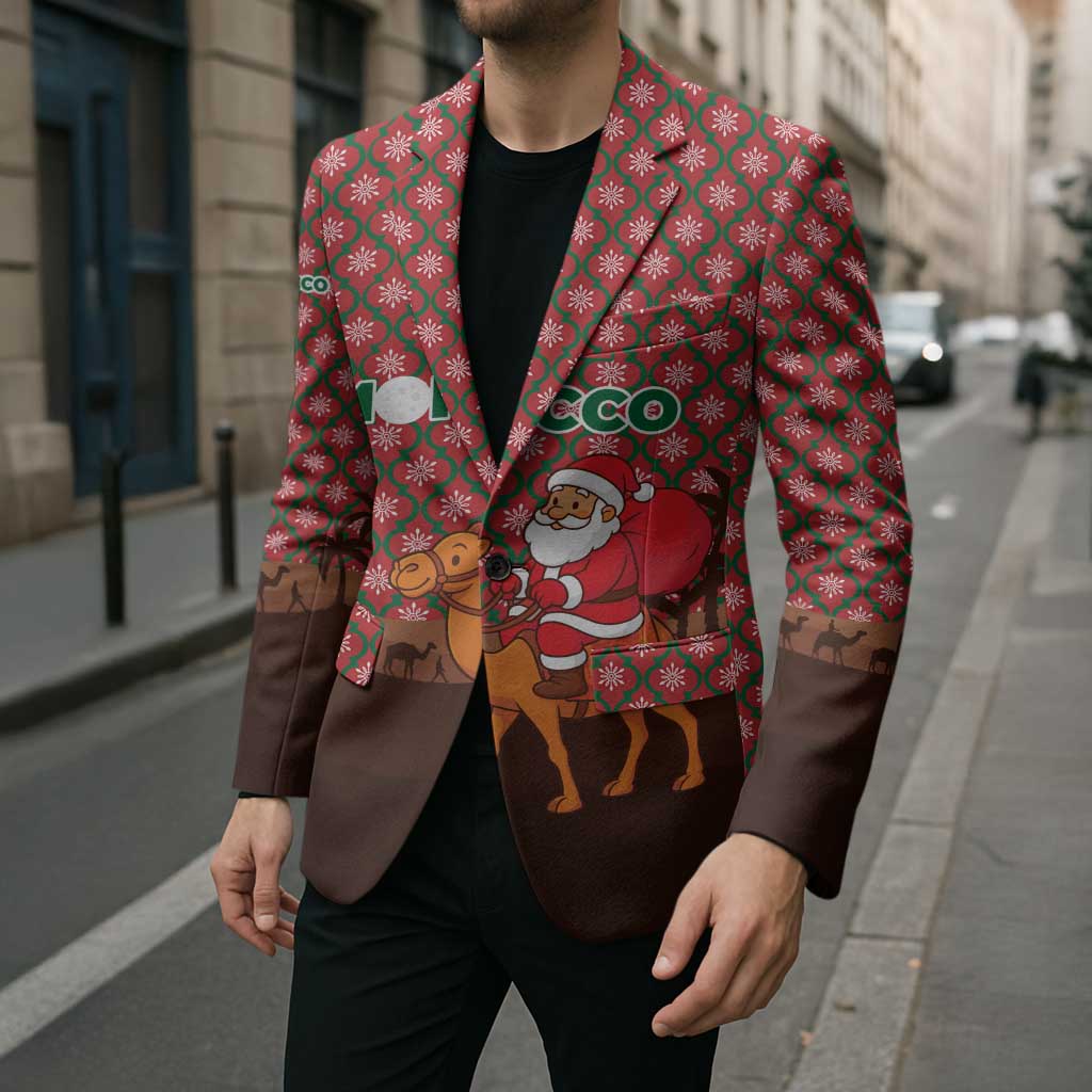 Morocco Christmas Blazer with Santa Claus Camel Caravan Desert Scene and Red Pattern Design - Wonder Print Shop