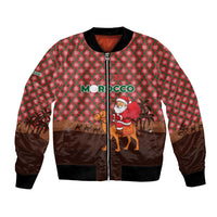 Morocco Christmas Bomber Jacket with Santa Claus Camel Caravan Desert Scene and Red Pattern Design - Wonder Print Shop
