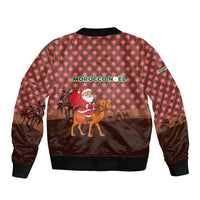 Morocco Christmas Bomber Jacket with Santa Claus Camel Caravan Desert Scene and Red Pattern Design - Wonder Print Shop