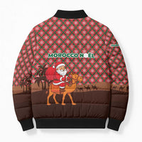 Morocco Christmas Bomber Puffer Jacket with Santa Claus Camel Caravan Desert Scene and Red Pattern Design - Wonder Print Shop