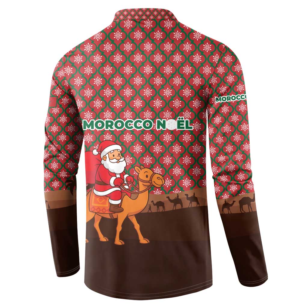 Morocco Christmas Button Sweatshirt with Santa Claus Camel Caravan Desert Scene and Red Pattern Design - Wonder Print Shop