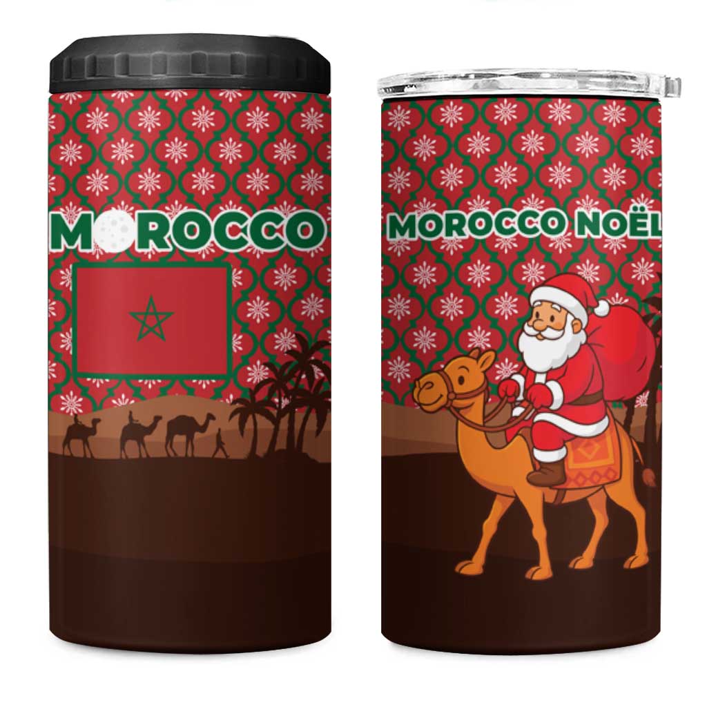 Morocco Christmas 4 in 1 Can Cooler Tumbler with Santa Claus Camel Caravan Desert Scene and Red Pattern Design - Wonder Print Shop