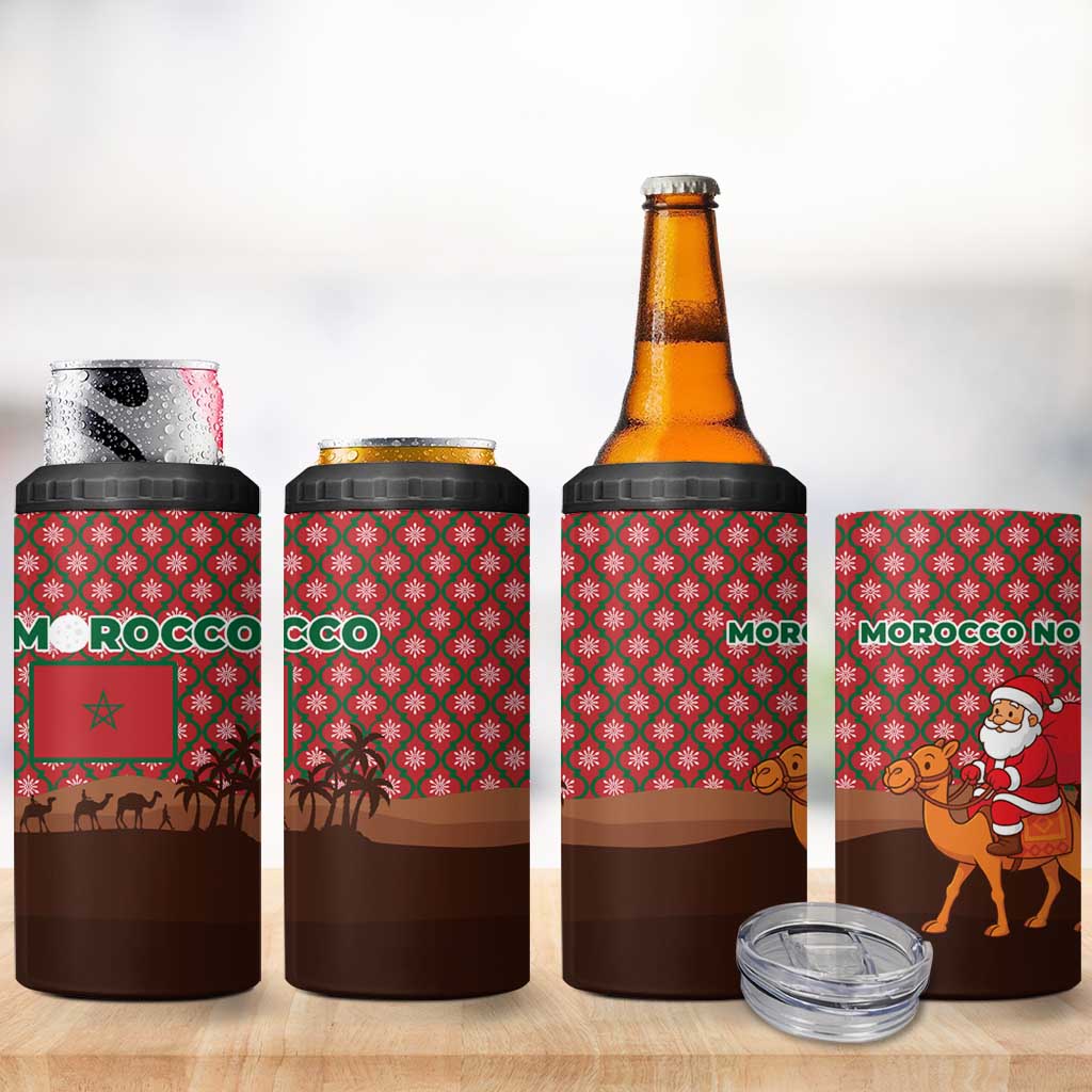 Morocco Christmas 4 in 1 Can Cooler Tumbler with Santa Claus Camel Caravan Desert Scene and Red Pattern Design - Wonder Print Shop