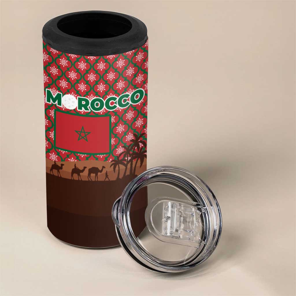 Morocco Christmas 4 in 1 Can Cooler Tumbler with Santa Claus Camel Caravan Desert Scene and Red Pattern Design - Wonder Print Shop