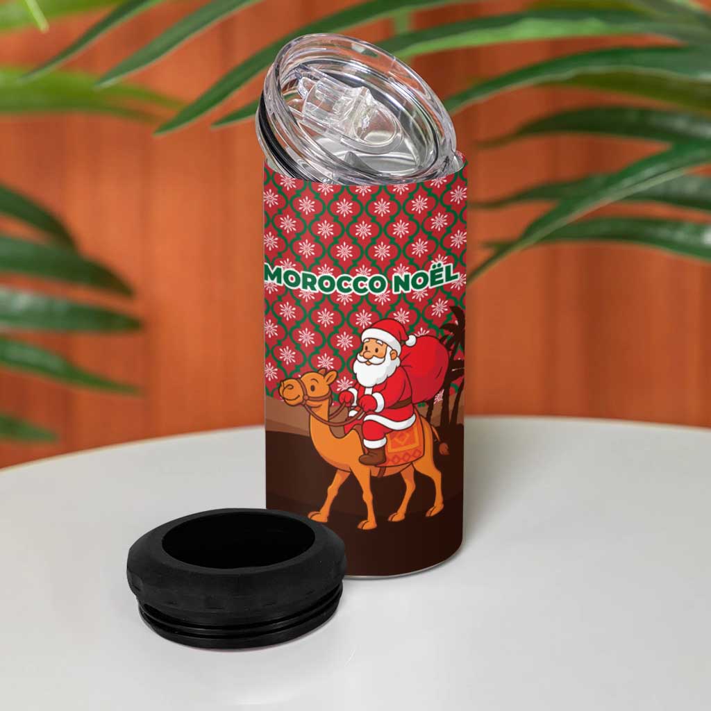 Morocco Christmas 4 in 1 Can Cooler Tumbler with Santa Claus Camel Caravan Desert Scene and Red Pattern Design - Wonder Print Shop
