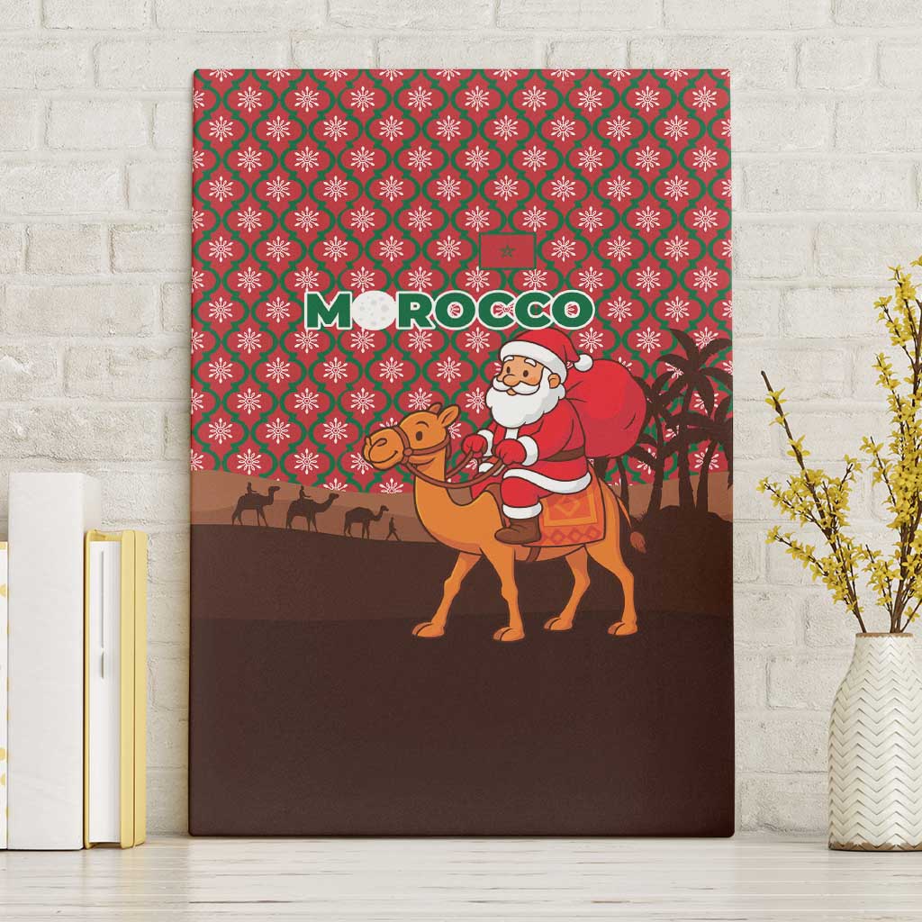 Morocco Christmas Canvas Wall Art with Santa Claus Camel Caravan Desert Scene and Red Pattern Design - Wonder Print Shop