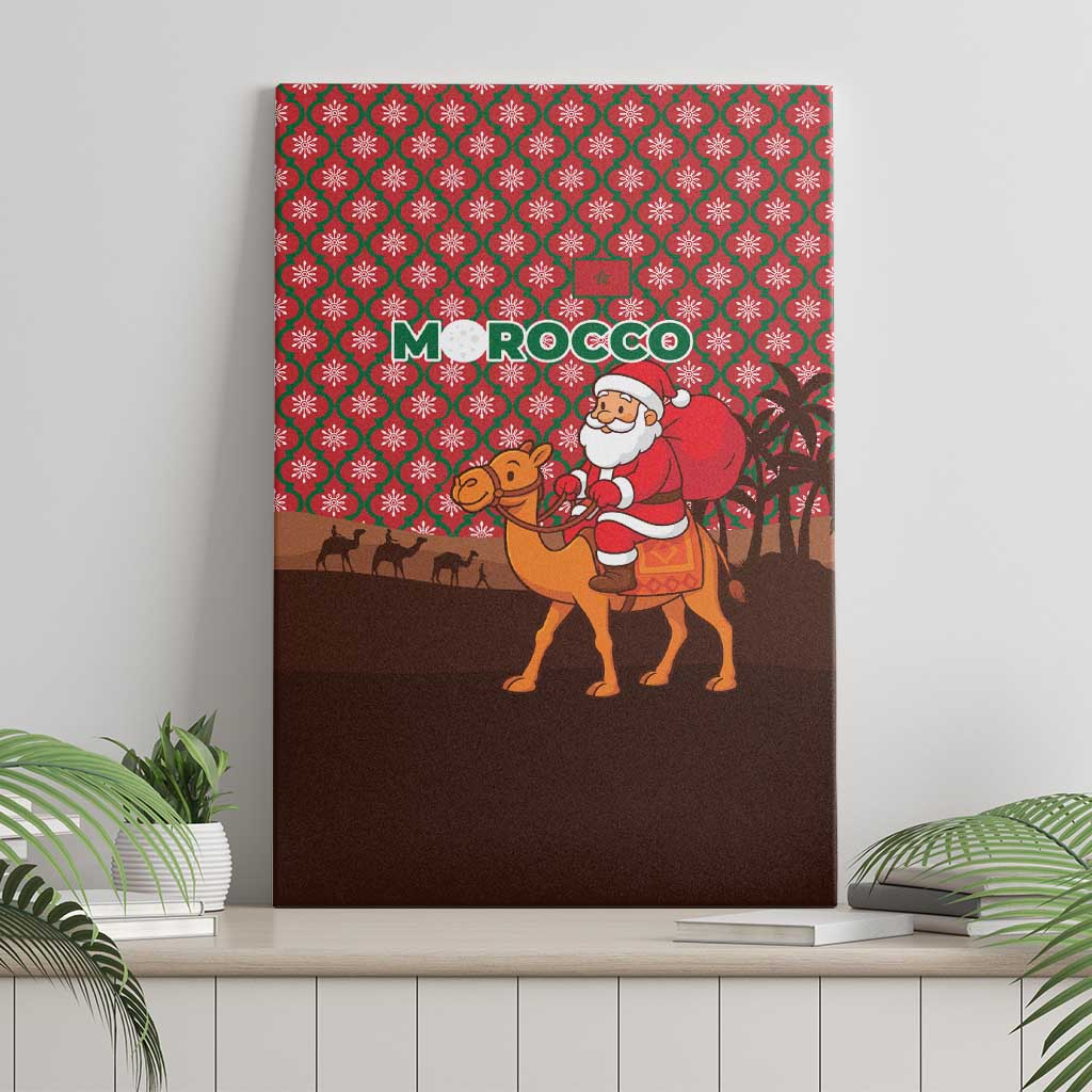 Morocco Christmas Canvas Wall Art with Santa Claus Camel Caravan Desert Scene and Red Pattern Design - Wonder Print Shop