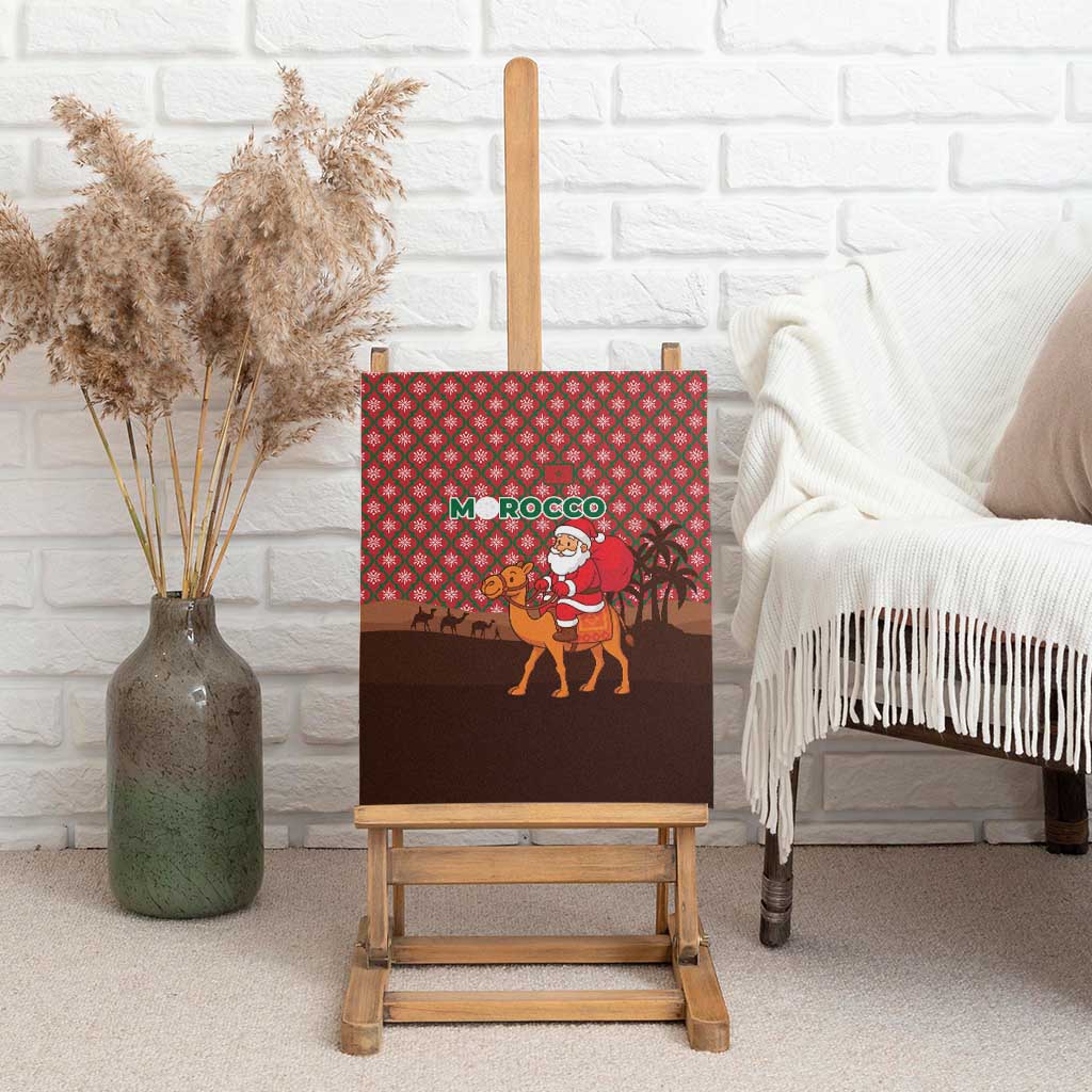 Morocco Christmas Canvas Wall Art with Santa Claus Camel Caravan Desert Scene and Red Pattern Design - Wonder Print Shop
