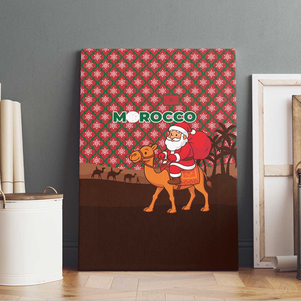 Morocco Christmas Canvas Wall Art with Santa Claus Camel Caravan Desert Scene and Red Pattern Design - Wonder Print Shop