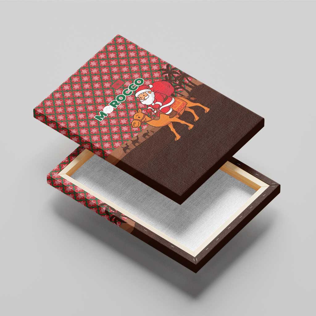 Morocco Christmas Canvas Wall Art with Santa Claus Camel Caravan Desert Scene and Red Pattern Design - Wonder Print Shop